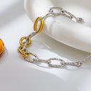 Women's Light Luxury Titanium Steel Bracelet - 18K Plated Color-Blocked Hammered Thick Chain, Non-Fading High-End Jewelry