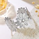 EU & US Cross-Border Retro Temperament Bracelets - Patchwork Petal Titanium Steel Bracelets & INS Flower Open Bangle Jewelry