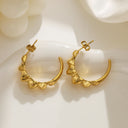 Ins Style 18K Gold Plated Irregular Ear Hoops, C-Shaped Semicircular Ripple Stainless Steel & Titanium Steel Studs for Women