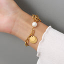 Wholesale Korean-Style Pearl Bracelet for Women - Gold-Plated OT Clasp, Personalized Fashion Titanium Steel Cross-Border Jewelry