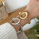 Niche Design Irregular Round Hollow Bracelet - Fashion New Shiny Open Bangle, Versatile Metal Wristband for Women