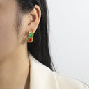 Vintage Red & Green Circle Earrings, Niche Design High-End Elegant Lady Chanel-Style Studs for Women
