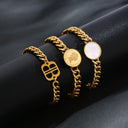 INS Vibe Gold Queen Bracelet - High-End Titanium Steel Bangle with White Mother-of-Pearl for Women