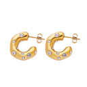 Cross-Border New Arrival Stainless Steel Earrings, 18K Gold Plated C-Shaped Hoops with Diamond/Pearl/Zircon Inlay, Niche High-End Irregular Jewelry