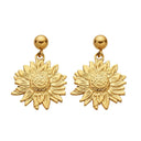 Stainless Steel Earrings - 18K Gold Plated Sunflower Design, Oversized Sunflower Titanium Steel Dangles for Women