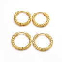 Brand X Retro Gold Titanium Steel Earrings, Embossed Circle Hoops, Minimalist Stylish Fade-Resistant Ear Cuffs for Women