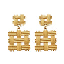 Irregular Titanium Steel Stud Earrings, Exaggerated and High - end Fashion Dangle Earrings, Golden Geometric Braided Titanium Steel Earrings for Women