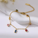 Stainless Steel Collarbone Chain & Bracelet - Titanium Steel Gold-Plated, Diamond-Embedded Colorful Zircon High-End Jewelry