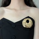 Hot-Selling Korean New Style Round Large Disc Pin - Gold & Silver Irregular Water Wave Brooch Series, Versatile Wholesale