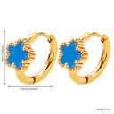 New Five - Leaf Flower Earrings, Gold Enamel Resin Ear Cuffs, Unique Design Premium Titanium Steel Studs for Women