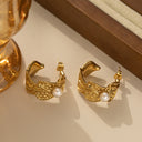 Cross-Border 18K Gold Plated Stainless Steel Earrings, Luxe Niche C-Shaped Textured Versatile Studs for Women