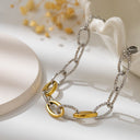 Women's Light Luxury Titanium Steel Bracelet - 18K Plated Color-Blocked Hammered Thick Chain, Non-Fading High-End Jewelry