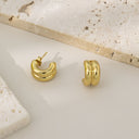 Wholesale Chic & Unique Double C-Hoop Earrings, Minimalist Stainless Steel Geometric Ear Cuffs for Hot Sale