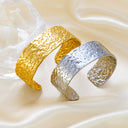 Best-Selling Wide Embossed Bracelets for EU & US Cross-Border - Retro Geometric, Stainless Steel, Unique Hammered, Open Design Jewelry