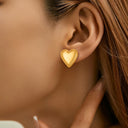 Women's Stainless Steel Stud Earrings: New - style French - style, Smooth - surfaced Heart Shape, Golden Color, Simple & Small, Full of Fashion Design Sense