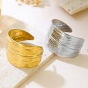 Retro Bold 3D Leaf Relief Bracelet | Niche Design with Gold Irregular Bamboo Leaf & Textured Premium Open Style