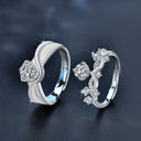 S925 Sterling Silver "Princess & Knight" Original Couple Rings, Engravable Open Wedding Bands with Moissanite