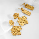 Stainless Steel Stud Earrings, Atmosphere - Exaggerated Fashion Dangle Earrings, Golden Pleated Square Geometric Titanium Steel Earrings