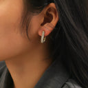 INS Style 18K Gold Plated Earrings, Square Colorful Cubic Zirconia Diamond - Inlaid Ear Cuffs, Versatile Stainless Steel & Titanium Steel Studs for Women