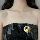 Niche Design Irregular Water Wave Hollow Round Brooch for Women - High-End Exquisite Suit Boutonniere Pin Accessory