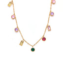 Stainless Steel Collarbone Chain & Bracelet - Titanium Steel Gold-Plated, Diamond-Embedded Colorful Zircon High-End Jewelry