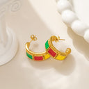 Vintage Red & Green Circle Earrings, Niche Design High-End Elegant Lady Chanel-Style Studs for Women