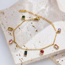 Stainless Steel Collarbone Chain & Bracelet - Titanium Steel Gold-Plated, Diamond-Embedded Colorful Zircon High-End Jewelry