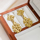 Asymmetrical Stud Earrings - Niche Design Oil-Pressed Dangles, Ocean Style Coral Stainless Steel Jewelry for Women