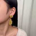 Asymmetrical Stud Earrings - Niche Design Oil-Pressed Dangles, Ocean Style Coral Stainless Steel Jewelry for Women