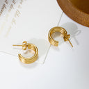 Ins Style 18K Gold Plated Studs, Gold Geometric Multi-Layer Line C-Shaped Stainless Steel & Titanium Steel Hoops