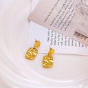 Stainless Steel Stud Earrings, Atmosphere - Exaggerated Fashion Dangle Earrings, Golden Pleated Square Geometric Titanium Steel Earrings
