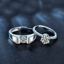 925 Sterling Silver Adjustable Couple Rings, High-End Moissanite Simulated Diamond Bands for Proposal