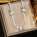 Stainless Steel Sweater Chain, 18K Gold-Plated Versatile Collarbone Chain, French-Style Golden Butterfly Titanium Steel Necklace