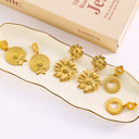 INS Style Stainless Steel Earrings - Geometric Texture Minimalist Studs & Gold Sunflower Titanium Steel Dangles for Women