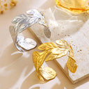 EU & US Cross-Border Best-Selling Wide Leaf Texture Titanium Steel Open Bracelets - Adjustable, European & American Stylish, Fade-Resistant