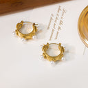 Dopamine INS Style 18K Gold Plated Earrings, C-Shaped Hoops with Retro Baroque Pearls, Stainless Steel & Titanium Steel for Women