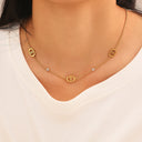 INS-Style Stainless Steel Collarbone Chain - Minimalist CD Letter Pendant & Retro Gold Pig Nose Titanium Steel Necklace