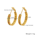 INS Style Gold Round Earrings, Titanium Steel & Stainless Steel Hoops, High-End Lightly Inlaid Colored Cubic Zirconia Jewelry for Women