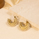 Cross-Border Versatile Minimalist Open Dangle Earrings, Full-Diamond & Pearl Thick C-Shaped Stainless Steel & Titanium Steel Studs for Women