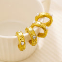Ins Style Gold Plated Double-Loop C-Shaped Hoops, Retro Stainless Steel & Titanium Steel Pearl Earrings for Women