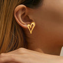 Women's Stainless Steel Earrings: Internet - Famous Hollow Heart Studs, Cold - Style, Trendy & Versatile, Creative Line - Shaped Heart Design