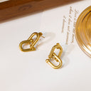 INS Style Stainless Steel Earrings - 18K Gold Plated Irregular Studs & Horseshoe - 扣 Double - Ring Titanium Steel Dangles