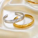 Tarnish-Proof Stainless Steel Open Bracelet Wholesale - New Chinese Retro Wealth Flower Embossed Exquisite Bangle