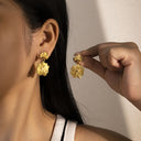 Niche Custom Retro Gold Leaf Earrings - Hollow-Out Butterfly & Ginkgo Design, Oversized Light Luxury Statement Dangles