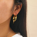 Stainless Steel Earrings, Hip Hop Irregular Gold Titanium Steel Hoop Earrings, Bold Statement Ear Cuffs for Women