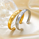 Tarnish-Proof Stainless Steel Open Bracelet Wholesale - New Chinese Retro Wealth Flower Embossed Exquisite Bangle