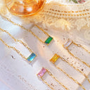 INS Vibe French Retro Necklace - Colored Sugar Cube Zircon Collarbone Chain, Light Luxury Fashion Versatile High-End Jewelry