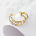 Ins Minimalist Cool-Tone Titanium Steel Earrings, Double Semi-Circle C-Hoops with Diamonds