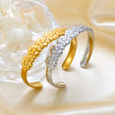 18K Gold Plated Stainless Steel Open Cuff - Euro-American Hot Selling Flower Oil-Pressed C-Shaped Bracelet Creative Stylish Temperament