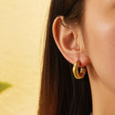 Cross-Border New Arrival Stainless Steel Earrings, 18K Gold Plated C-Shaped Hoops with Diamond/Pearl/Zircon Inlay, Niche High-End Irregular Jewelry